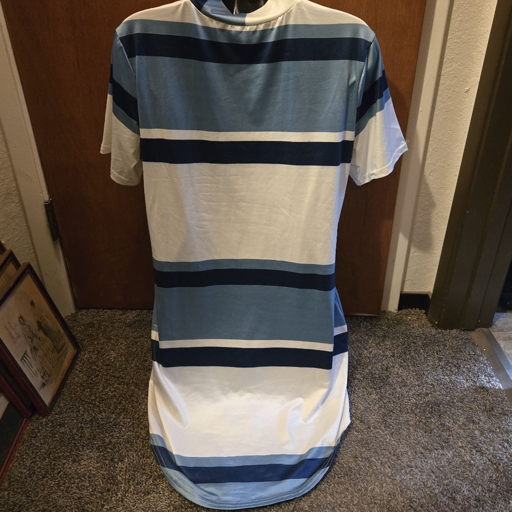 Free People NEW no tags striped whit&blue mock neck tunic/dress szXL - Picture 6 of 9